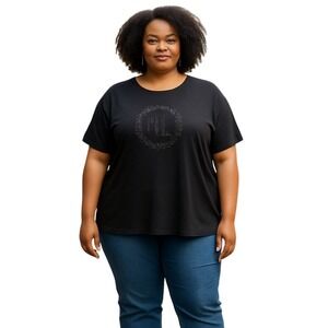 Lauren Ralph Lauren Embellished Logo Tee Rhinestone Black T-Shirt‎ Plus 2X